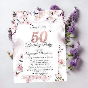 Cherry Blossom 50th Birthday Invitation