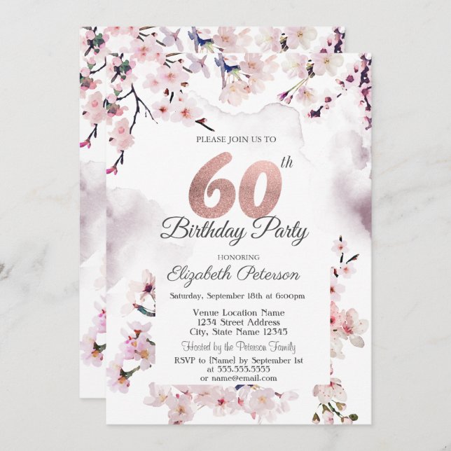 Cherry Blossom 60th Birthday  Invitation (Front/Back)
