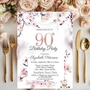 Cherry Blossom 90th Birthday Invitation