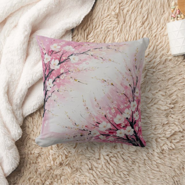 Cherry Blossom Abstract – Soft Pink  Throw Pillow (Blanket)