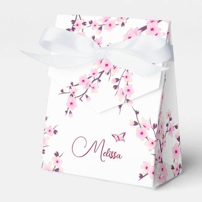 Cherry Blossom Add Name Birthday  Favor Boxes (Front Side)