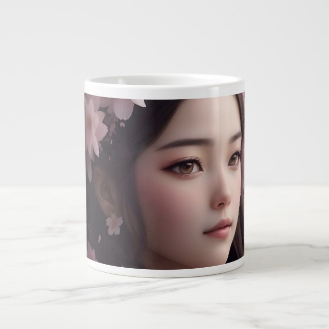 Cherry Blossom Adorned Girl Giant Coffee Mug (Front)