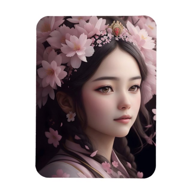 Cherry Blossom Adorned Girl Magnet (Vertical)