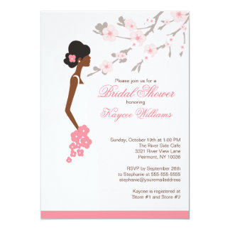 African American Wedding Invitations Announcements Zazzle Cherry Blossom African American Bridal Shower Card