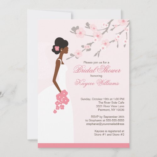 Cherry Blossom African American Bridal Shower Invitation