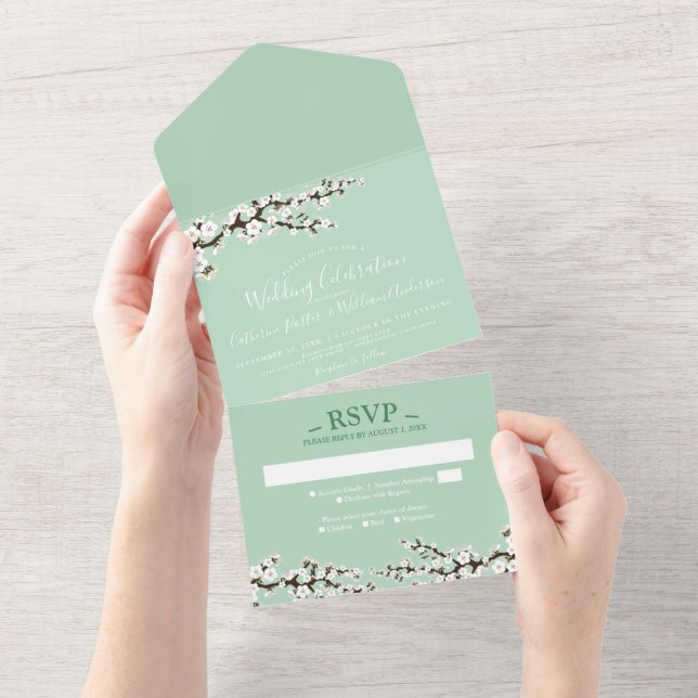 Cherry Blossom All-in-One Mint Event Invitation (Tearaway)
