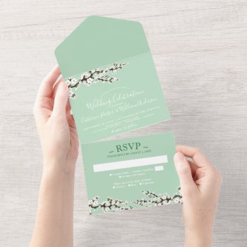 Cherry Blossom All-in-one Mint Event Invitation by TheWeddingShoppe at Zazzle