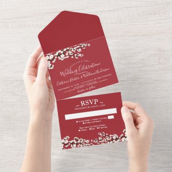 Cherry Blossom All-in-one Red Event Invitation by TheWeddingShoppe at Zazzle