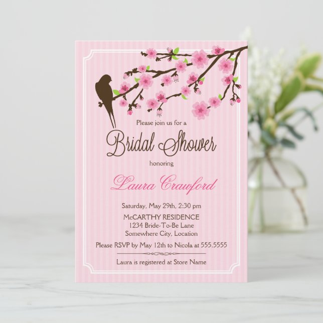Cherry Blossom and Bird Bridal Shower Invitation (Standing Front)