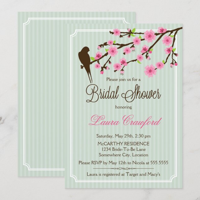 Cherry Blossom and Bird Bridal Shower Invitation (Front/Back)