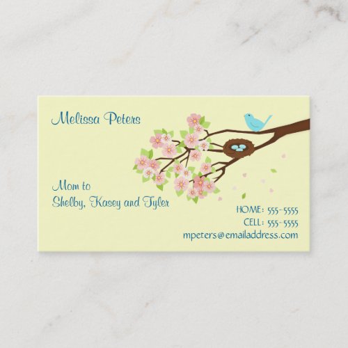 Cherry Blossom and Bird Mom Profile Card Business Card Templates