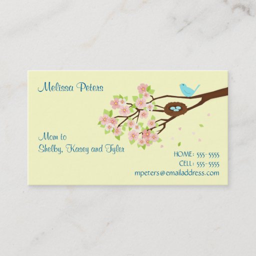 Customizable Cherry Blossom and Bird Mom Profile Card Business Card Templates