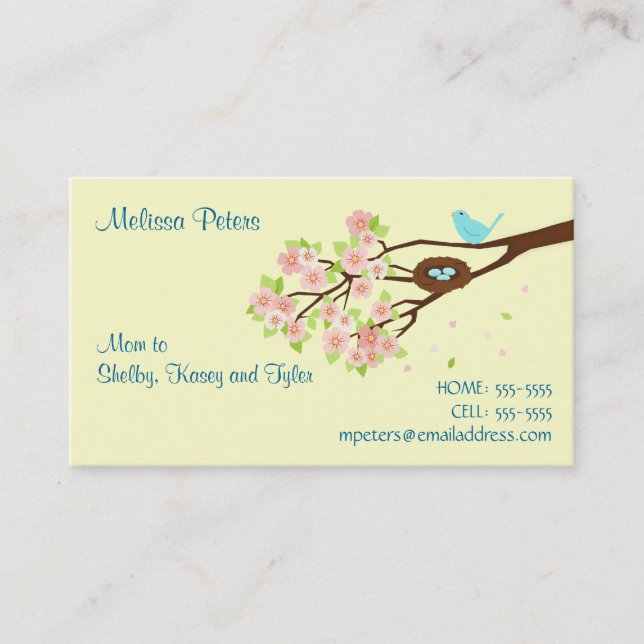 Cherry Blossom and Bird Mom Profile Card (Front)