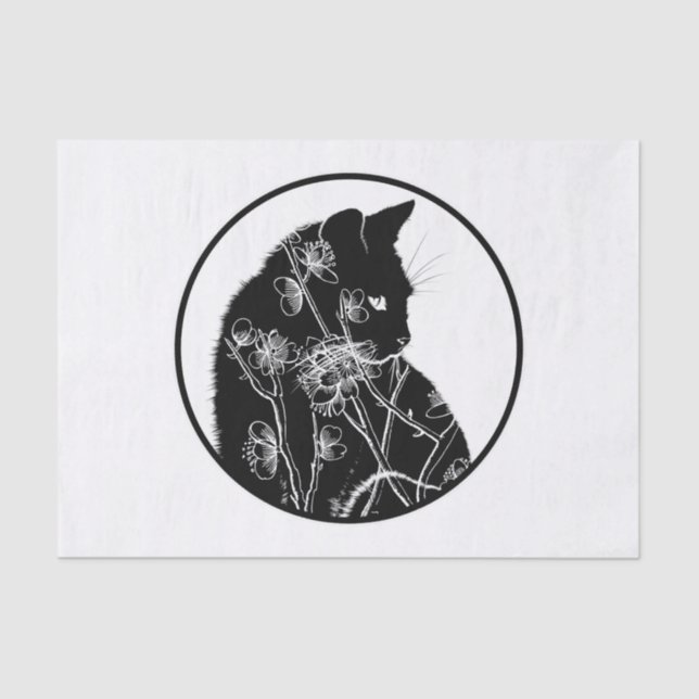 Cherry Blossom and Black Cat Floral pattern Tissue Paper (Front)