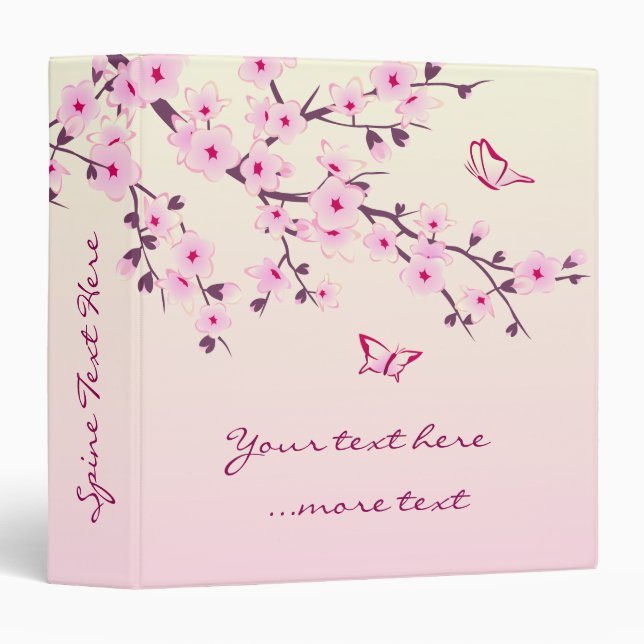 Cherry Blossom and Butterflies Pink Custom Binder (Front/Spine)