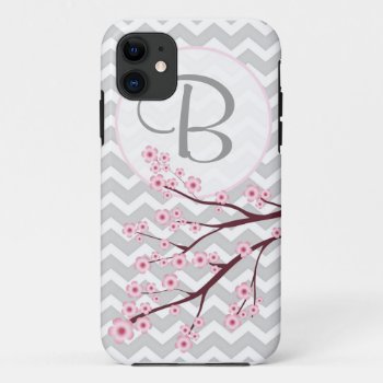 Cherry Blossom And Chevron Monogram Iphone 5 Case by brookechanel at Zazzle