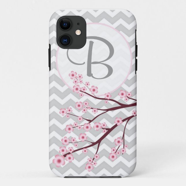Cherry Blossom and Chevron Monogram iPhone 5 Case (Back)