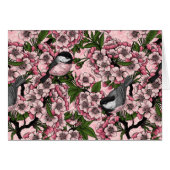 Cherry blossom and chickadees on pink (Front Horizontal)