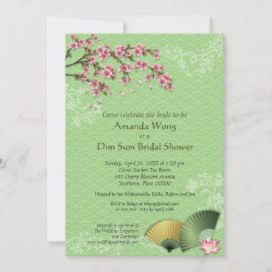 Cherry Blossom and Fans Dim Sum Jade Bridal Shower Invitation