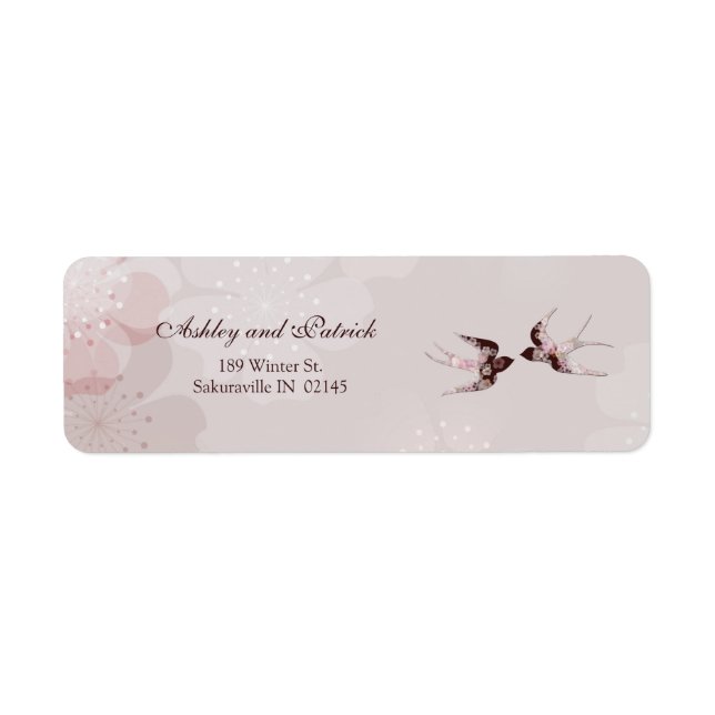 Cherry Blossom and Floral Swallows Address Label (Front)