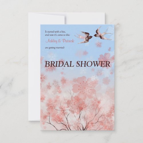 Cherry Blossom and Floral Swallows  Bridal Shower  Invitation
