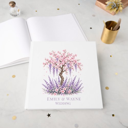 Cherry Blossom and Lavender Tree Wedding Guest Book