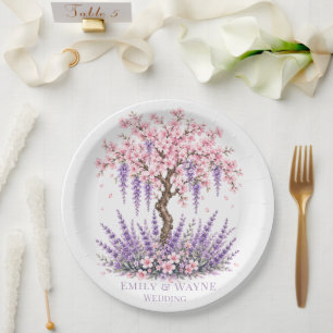 Cherry Blossom and Lavender Tree Wedding Paper Plates