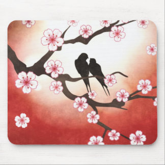 Cherry Blossom and Love Birds Mouse Pad