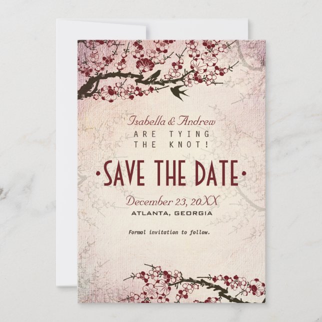 Cherry Blossom and Love Birds Save The Date (Front)