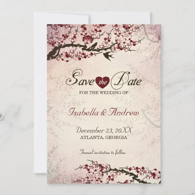 Cherry Blossom and Love Birds Save The Date 2 (Front)