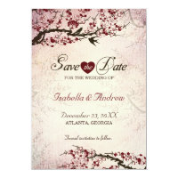 Cherry Blossom and Love Birds Save The Date 2 Card