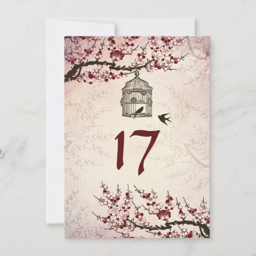 Cherry Blossom and Love Birds Table Number Card