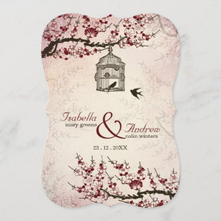 Cherry Blossom and love birds wedding invite
