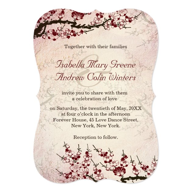 Cherry Blossom And Love Birds Wedding Invite