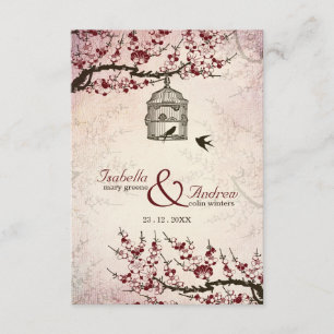 Cherry Blossom and love birds wedding invite