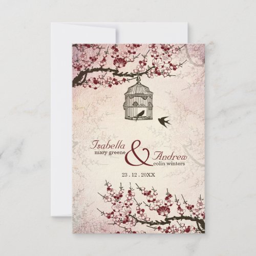 Cherry Blossom and love birds wedding invite