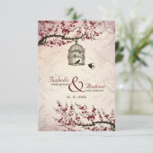 Cherry Blossom and love birds wedding invite (Standing Front)