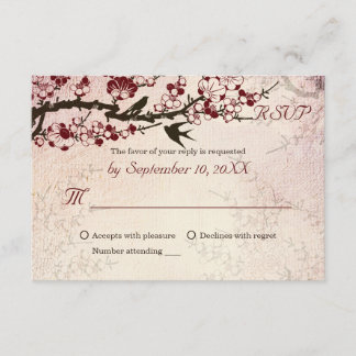Cherry Blossom and love birds wedding RSVP Card