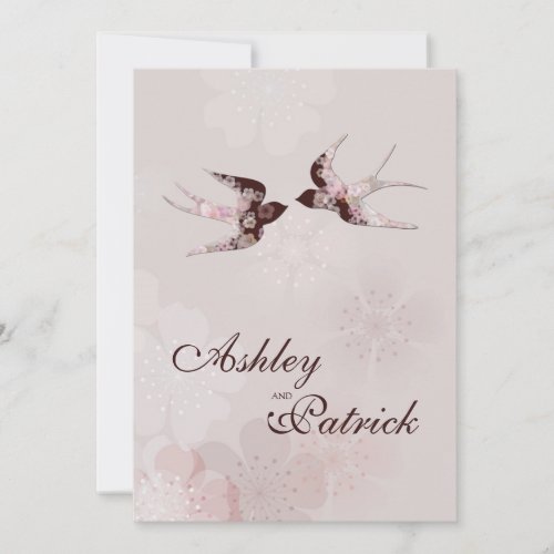 Cherry Blossom and Love Swallows Wedding Invitation