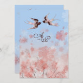 Cherry Blossom and Love Swallows Wedding Invitation (Front/Back)