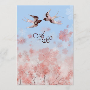 Cherry Blossom and Love Swallows Wedding Invitation