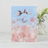 Cherry Blossom and Love Swallows Wedding Invitation (Standing Front)