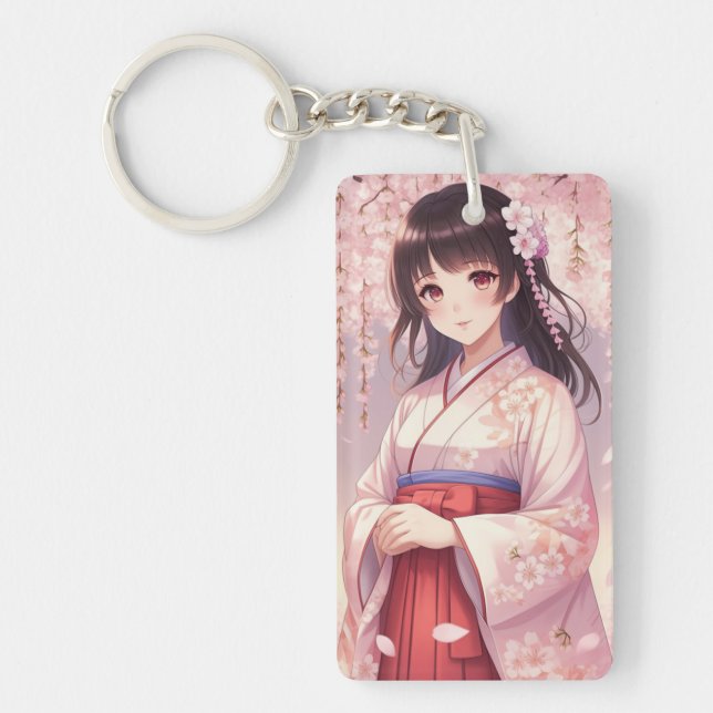 Cherry Blossom Anime Girl Keychain (Front)
