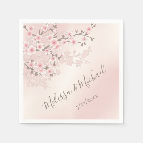 Cherry Blossom Apricot  Custom Wedding Napkins