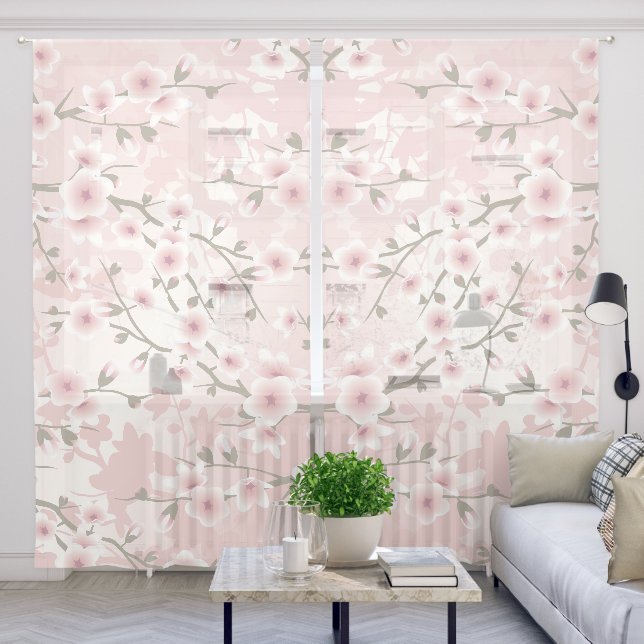 Cherry Blossom Apricot Sheer Curtains (Living Room)