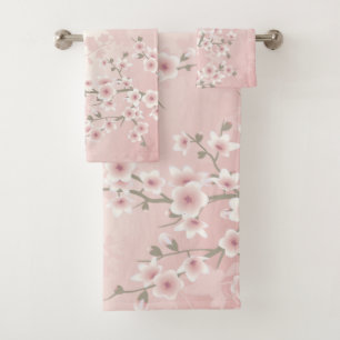 Cherry Blossom Apricot Vintage Floral Bath Towel Set