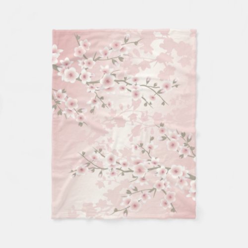 Cherry Blossom Apricot Vintage Floral  Fleece Blanket