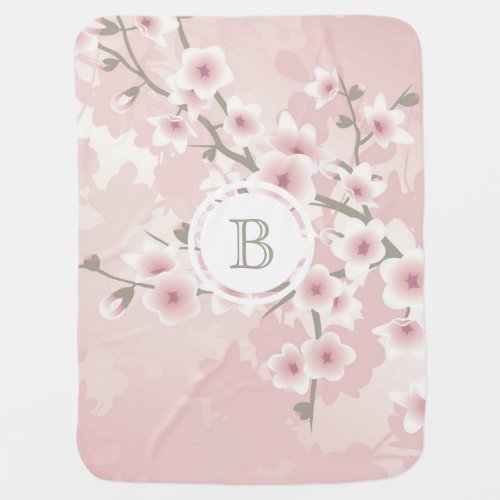 Cherry Blossom Apricot Vintage Floral Monogram  Baby Blanket