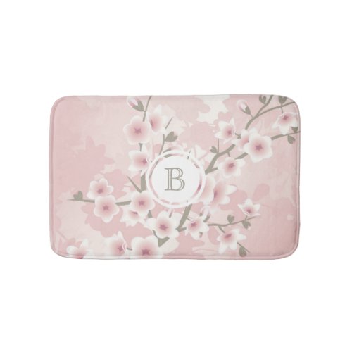 Cherry Blossom  Apricot Vintage Floral Monogram  Bath Mat