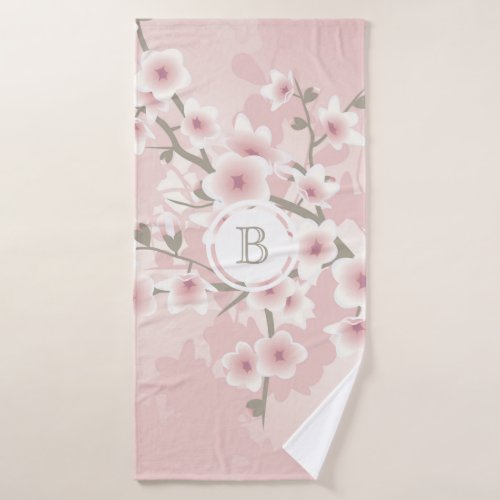 Cherry Blossom  Apricot Vintage Floral Monogram  Bath Towel